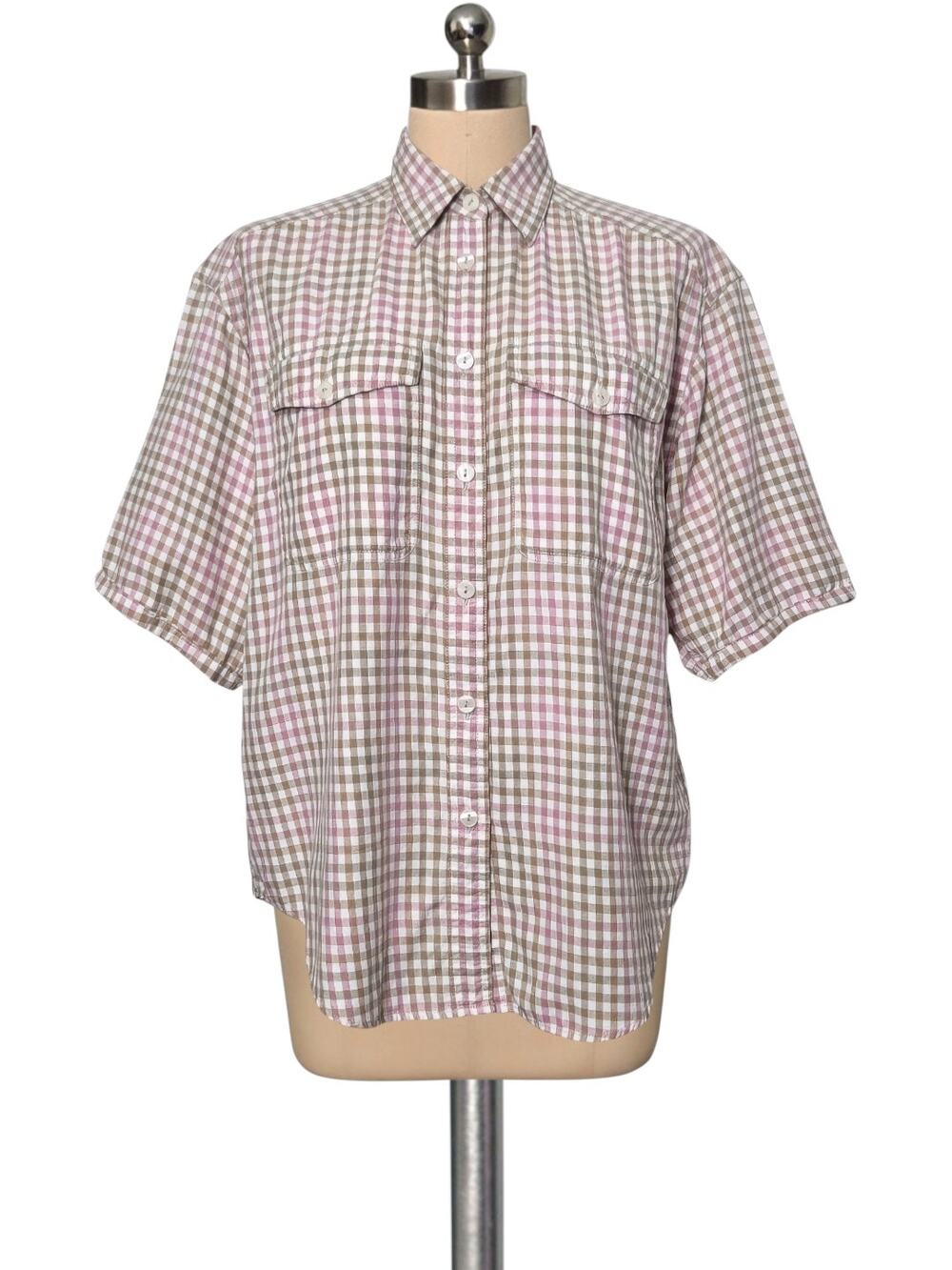 Liz Claiborne LizSport Vintage 80's Pink Green Plaid Top Blouse L